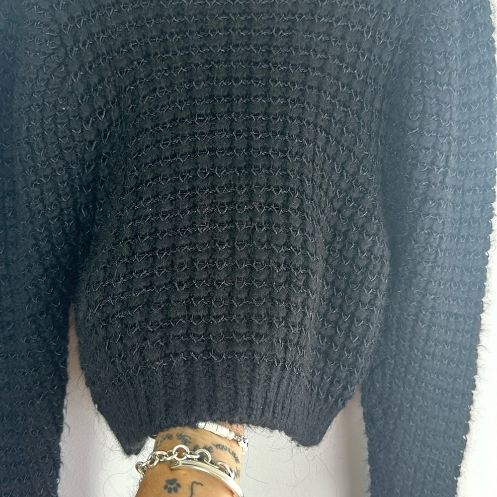 Zara Dolman Sleeve High Neck Chunky Knit Sweater SM Top Wool Acrylic Blend Black - Picture 7 of 16